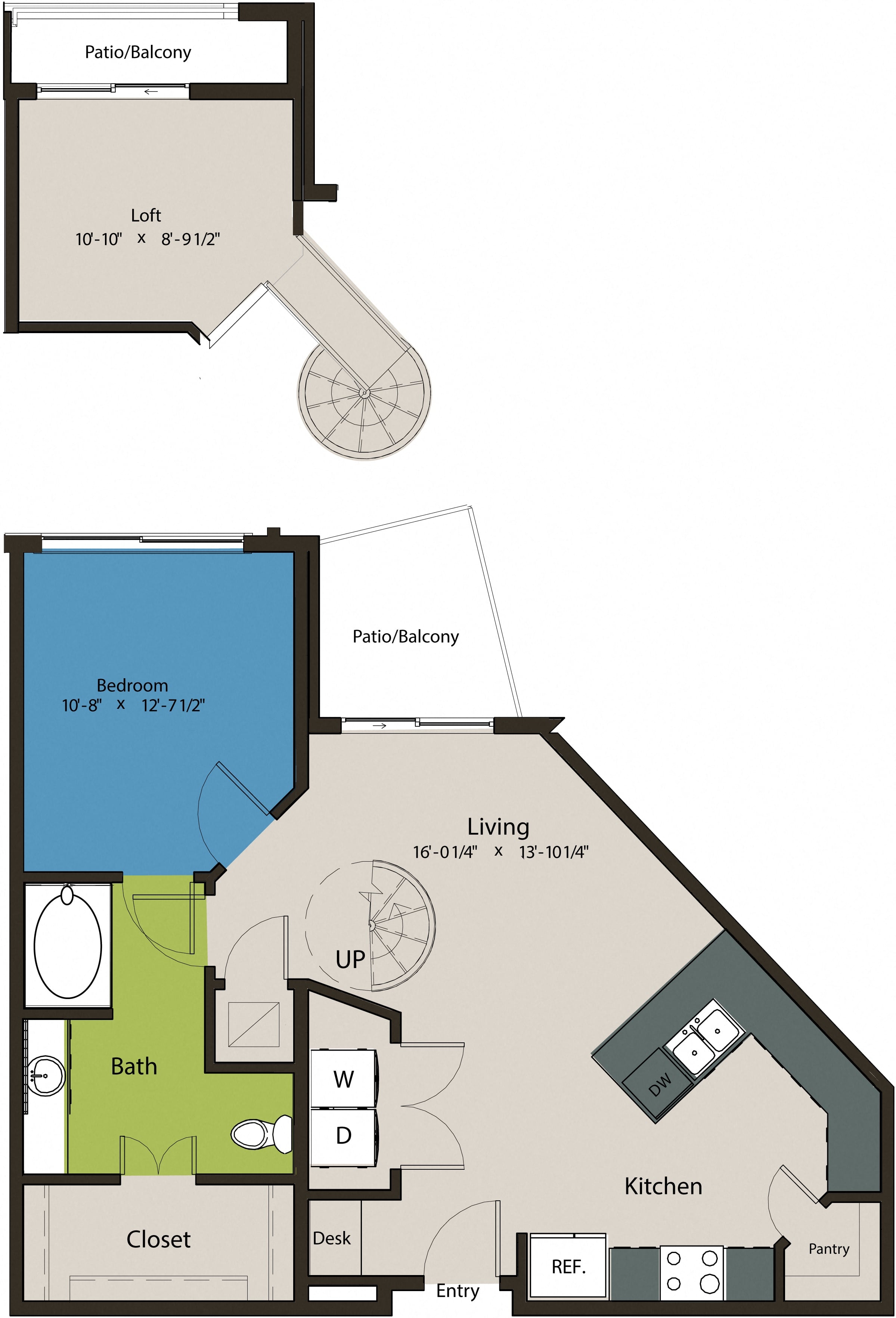 Floor plan layout diagram for 1H-Loft